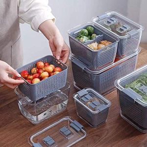 MULTI FUNCTIONAL FOOD STORAGE COLANDER CONTAINER FOR FRIDGE FREEZER PANTRY FRUITS AND VEGETABLES STRAINER AND COLANDER STORAGE BOX FOOD STORAGE DRAINING ORGANIZER FOR REFRIGERATOR