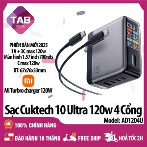 Sạc Cuktech 10 Ultra 120w 4 Cổng (3C+1A) Mi turbro 120W Có Màn Hình PD3.0/PPS2.0/QC AD1204U -Bảo Hành 18 Tháng