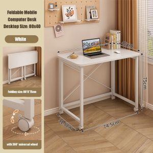 Portable Removable Folding Computer Table 2 Tier Computer Table Storage Table with Wheels