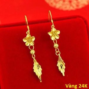 Bông Tai Vàng 24k Hoa Lá Dáng Dài Quà Tặng Thời Trang Ý Nghĩa BTHOAVANGDAITUARUA16