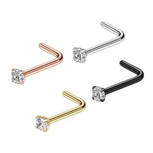 4 Stainless Steel Cubic Zirconia Nose Studs 4 Metallic Finishes 0.8mm Gauge Body for Sensitive Skin