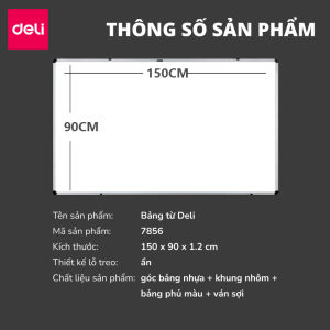Bảng Từ Trắng DELI Kích Thước 150x90cm Bảng Mica Từ Tính Nam Châm Bảng Fooc Trắng Móc Treo Tường