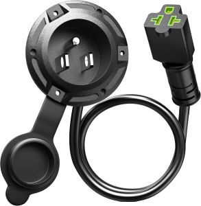 20A 125V AC Port Plug12AWG Heavy-Duty RV Shore Power Inlet with 5-in-1 T-Blade Adapter & 16" Extension Cord Waterproof AC Power Inlet Socket Outlet Receptacle for Outdoor RV Golf Cart Boat flush mount generator through wall outlet RV shore p
