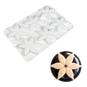 6 Cavity Flower Puddings Bakewares Grade Silicone Mousse Cake Mould Oven Safe Dessert and Chocolate Baking Mold
