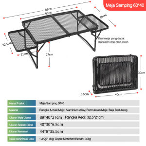 Meja lipat Grid Meja Outdoor Aluminium /Portabledengan/ 2 Panel Samping Desktop /Jaring Logam Meja lipat Grid Meja Camping Aluminum-JF Indonesia