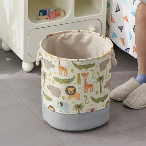 Collapsible Round Storage Bin Kids Clothing Toys Organizer Thick Printing Storage Basket Home Decor