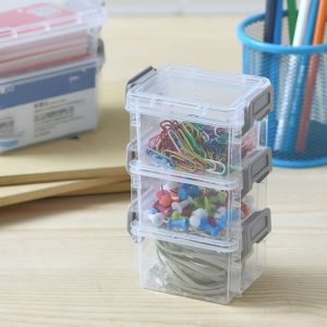 3pcs Cute Mini Stackable Storage Box Dust Proof Cosmetic Storage with Cover Overlay Office Debris