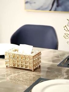 【✅SG Stock】Metallic Texture Crystal Tissue Box Jewelry Box Makeup Tool Gift Box