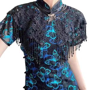 Imitation Pearls Embellished Cloud Shoulder Scarf Lightweight Polyester Blend Capelet Shawl for Festivals Daily Wear