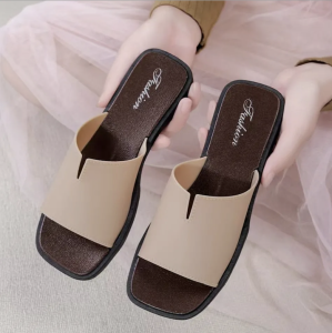 Kiyumi Women Flat Slippers Summer Casual Square Head Toe Soft Soled Sandals Elegant PVC Square Toe Flat Sandals  2503