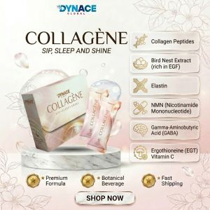 KLIK TINDA - DYNACE GLOBAL Collagène Collagen Peptides with Bird Nest Extract EGF Elastin NMN Ergothioneine EGT GABA & Vitamin C | Sleep & Shine Beauty Collagen Drink