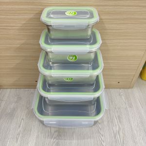 Combo 5 hộp đựng thực phẩm nắp nhựa - Khay inox đựng topping trà sữa thức ăn thực phẩm lưu trữ kho đông lạnh