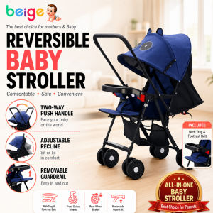 Beige Stroller for Baby Reversible Baby Stroller Newborn Foldable Stroller 0-4 Year 2-Way Toddler Stroller