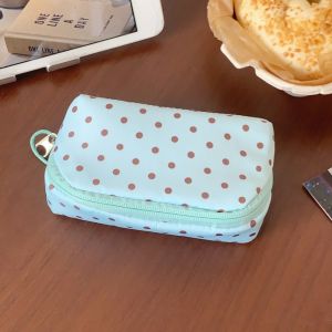 GENENIC Xanh bạc hà Túi đựng mỹ phẩm chấm bi Nhỏ In Hộp đựng đồ trang điểm Thời trang Dung tích lớn Túi du lịch có khóa kéo Sử dụng khi đi du lịch