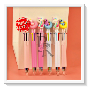 Pulpen Karakter Unicorn 6 Warna Ballpoint Mekanik Full Moon Motif Kuda Pony Imut Multicolor Alat Tulis Perlengkapan Sekolah Kantor 6in1