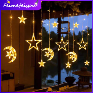 Đèn Led Năng Lượng Mặt Trời Raya Trang Trí Hari Raya Chống Nước Ngoài Trời Đèn Dải Led Eid Mubarak Ramadan Rèm Trang Trí Đèn Cổ Tích Đèn Nhấp Nháy Nhiều Màu Cho Ramadhan Trang Trí Giáng Sinh Đèn 8 Chế Độ 220V Phích Cắm EU Có Điều Khiển Từ Xa AA Hoạt Động