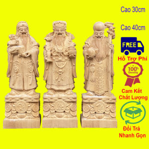 Bộ tượng tam đa phúc lộc thọ cao 30cm và 40cm chất liệu gỗ ngọc am cực thươm