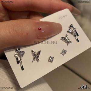 [COD] WEICHENG 6PCS Women Color Rhinestone Butterfly Love Stud Earrings Korean Style Fashion Punk Earring Stud Jewelry Sets Gift