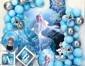 Frozen Elsa Anna Balloon Set with Poster Backdrop Happy Birthday Party Supply Home Decor Venue Holiday Party Decoration Toys Girls Birthday Gift for Kids