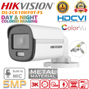 Hikvision CCTV Camera DS-2CE10KF0T-FS 5MP 3K HD 24/7 Full Color With Audio Built-in Mic Bullet Camera Outdoor IP67 Waterproof Analog Camera Security Camera
