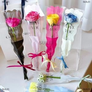 [COD] SUILEI 10pcs Single Rose Sleeves Flower Wrapping Bag Bouquet Packaging Bags Clear Cellophane Floral Wrappers For Valentines Day