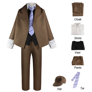 Anime Bungo Stray Dogs Edogawa Rampo Cosplay Costume Japanese Detective Cloak Uniform Outfit Cloak Shirt Vest Hat 6pcs Full Suits