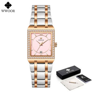 WWOOR Top Luxury Men Wristwatch Fashion Square Male Gold Black Casual Watches Japanese Quartz Watch Stainless Steel Bracelet With Calendar