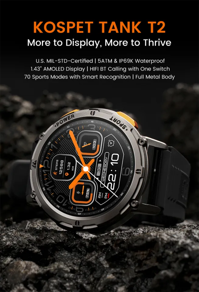KOSPET TANK T2 Ultra Smart Watch Men Military Smartwatch Original Fitness  watch