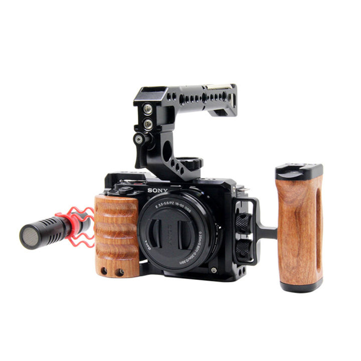 Camera Cage with Wooden Grip Rig for Sony ZVE10 Accessories Vlog Case