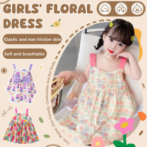 AOJU Girls Floral Print A-ling Dress With For Girls 1-8yrs