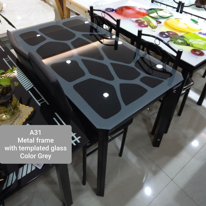 City Dining Table Black Metal Frame with Glass Table Lazada PH