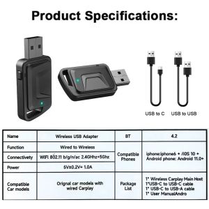 Wireless CarPlay & Android Auto Adapter for Original Car - Plug & Play OTA Upgrade 2.4G/5.8Ghz Low Latency