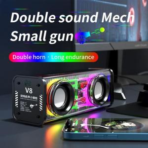 Speaker Bluetooth V8 5.3 Soundbar 10W RGB LED Light 360° Stereo Surround Wireless Transparent Dual-Horn Mech Audio