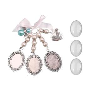 Diy Moonlight Gemstone Holder Photo Frame Brooch Gems Bottom Hold Family Photo Three Lace Frame Holder Brooch Pendant