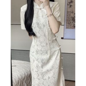 ali92024 Summer New Chinese Style Temperament Design Elegant Cheongsam Modified Shawl Dress Two-Piece Set