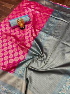 Saree - Soft Lichi Silk Saree With Zari Wooven Design (READY STOCK)givkdi095