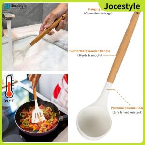 [Jocestyle]12Pcs Kitchen Utensil Set Cooking Tools Kit Wooden Handle Non-Stick Spatula Set Spatula Spoon Brush Whisk for Kitchen