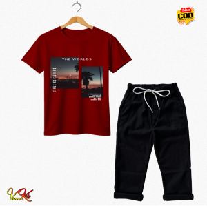 setelan celana chino panjang dan kaos kombinasi anak laki laki 3-12 tahun bahan katun twill