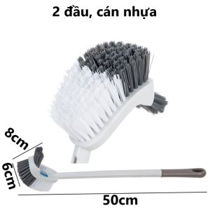 Bàn chải cước cán dài nhựa VIỆT NHẬT - 2 đầu đầu tròn - Chà sàn cọ toilet rửa xe 5848/50/54