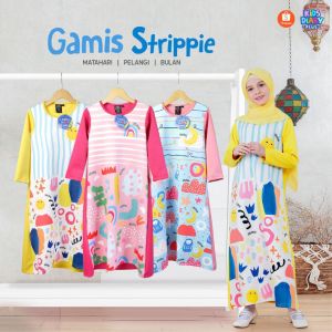 Best Seller Gamis Anak Perempuan Motif Print Gamis Strippie 1-12 Tahun