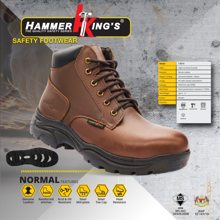 HAMMER KINGS SAFETY SHOES SAFETY BOOTS 13014 BROWN Brown Leather
