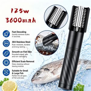 250W Wireless Electric Fish Scaler 6800mAh Large Battery IPX7 Fully Waterproof 5500RPM Fast Descaling Fish Scale Remover Mesin buang sisik ikan