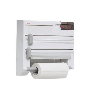 Kitchen Wrap Dispenser Holder Wall Mounted Space Saver Aluminum Foil Cling Film Paper Towel Cutter Organizer