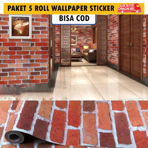 PAKET 5 ROLL Wallpaper Stiker Dinding Bata Merah Ukuran 45Cm X 4M Wallpaper Pvc