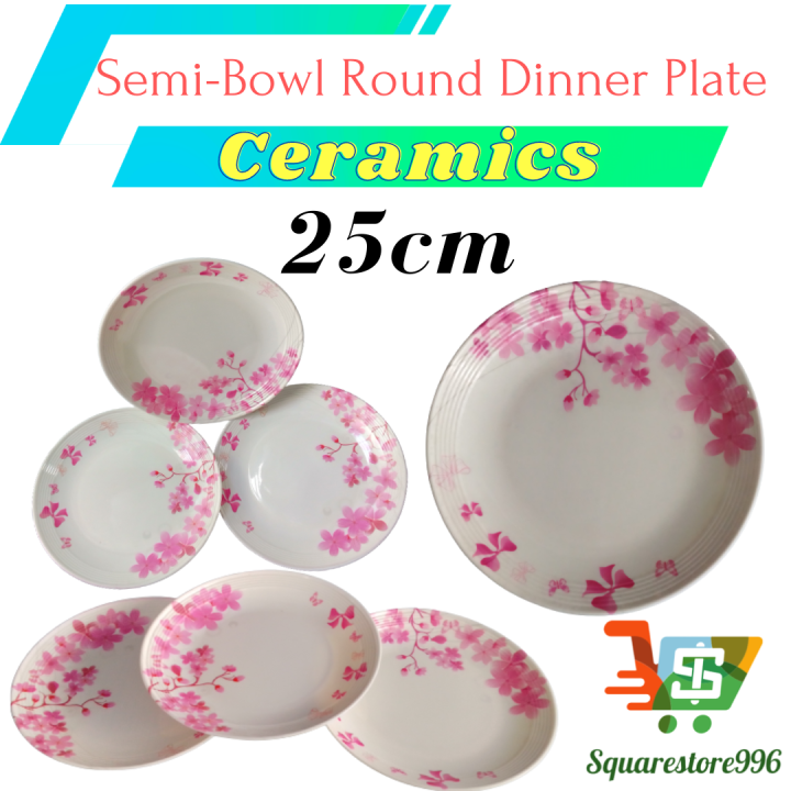 25cm Semi-Bowl Round Dinner Plate(L-2310)Floral Pink Melamine