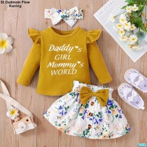 Kp Setelan Kaos Dan Rok Anak Motif Bunga / Setelan Balita Dadmom / GRATIS BANDANA KUPU