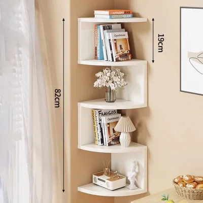 5 Layers Minimalist Floating Wall Shelf Corner Storage Rack Wall Display Rack Simple Wood Bookshelf