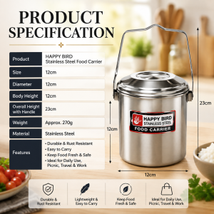 HAPPYBIRD 12cm/14cm Stainless Steel Food Carrier Pot