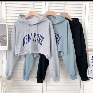 NEW YORK Croope Hoodie Oversize untuk santai SWEATER CROOPE HOODIE Wanita Fleece (LD 110 P 48)