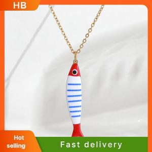 HB Cute Exquisite Colorful Fish Pendant Necklaces For Women Girls Fashion Stainless Steel Necklace Summer Beach Jewelry Gift